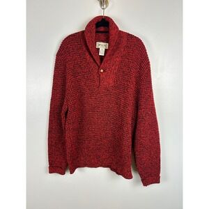 VTG American Eagle Shawl Collar Sweater Large Red Black Elbow‎ Patches Wool Knit
